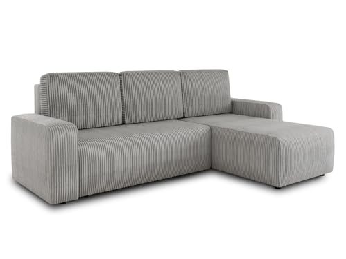Sofnet Ecksofa Roma L mit Schlaffunktion und Bettkasten - Cord Stoff - L-Form Couch, Polstersofa, Schlafsofa, Sofagarnitur - Ottomane Universal (Grau (Poso 110))