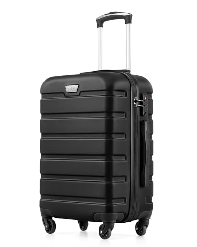 COOLIFE Handgepäck Koffer für EasyJet, 56cm M, PC+ABS, Hartschale, Leicht Robuster, Reisekoffer mit 360° Spinner Räder, YKK Reißverschluss, TSA Zahlenschloss, Schwarz
