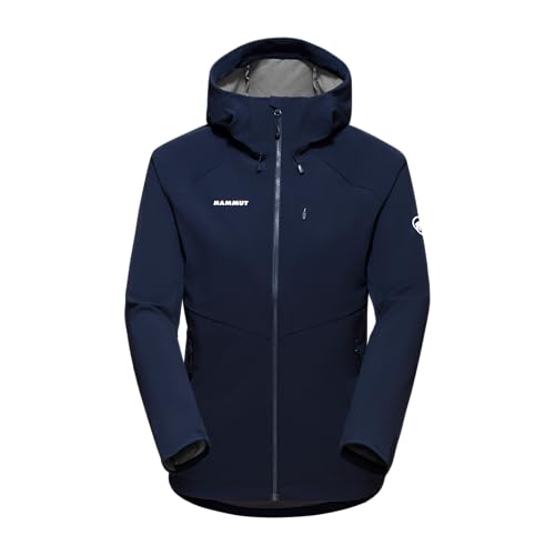 Mammut Ultimate Comfort SO Hooded Jacket Women | Softshelljacke für Damen, Outdoor Jacke mit Kapuze, Wanderjacke, Funktionsjacke, Allwetterjacke | Marine, M