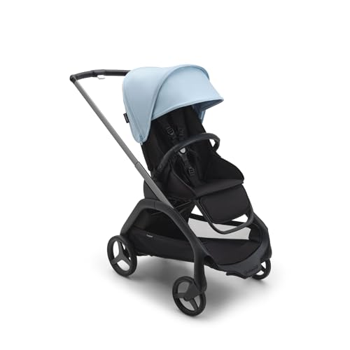 Bugaboo Dragonfly City-Kinderwagen, leichter, kompakter Kinderwagen mit Vierradfederung, einhändig zusammenklappbar, XL Untergestellablage, Gestell in Graphit und Sonnendach in Skyline Blue