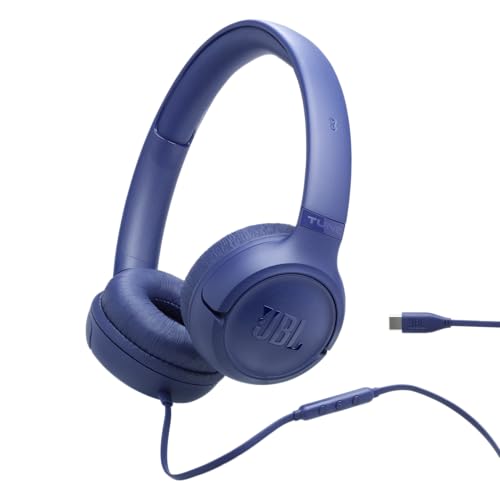 JBL Tune 530 C Comfort-Fit Wired On Ear Kopfhörer mit Mikrofon, JBL Reiner Bass-Sound, EQ-Voreinstellungen, USB-C Konnektivität, faltbares Design und verwicklungsfreies Kabel, Blau