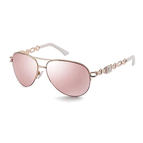 FONHCOO Verspiegelte Sonnenbrille Damen UV400 Brille Vintage Pilotenbrille Retro Sunglasses Women mit auffälliger Verspiegelung (Rosa & Weiß)