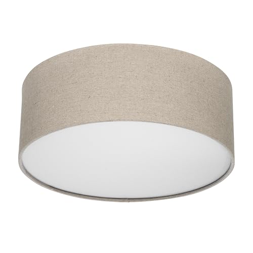 REV LED Deckenleuchte - Deckenlampe Schlafzimmer, Wohnzimmer & Küche rund 30cm mit Stoff-Lampenschirm im Vintage-Look, taupe