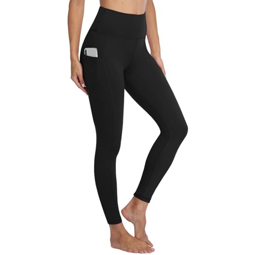 Gayhay Leggings Damen High Waist Sport Leggins mit Taschen Blickdicht Sporthose Lang Hose Bauchweg Laufhose für Sport Yoga Gym Schwarz S-M