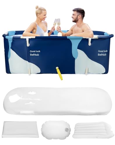 QWORK® Große Tragbare Badewanne 140cmX60cmX55cm, Erwachsene Klappbare Plastikwanne, Spa Badewanne, für Einweichbäder zu Hause