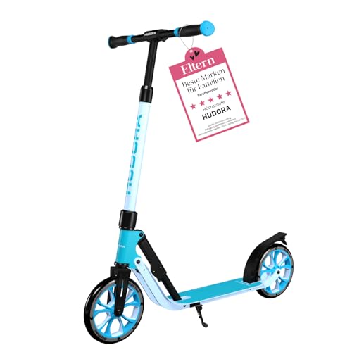 HUDORA BigWheel® 205 Advanced Scooter - Komfortabler Aluminium-Roller für bis zu 100kg - Tretroller Höhenverstellbar & zusammenklappbar - Kick-Scooter für Kinder/Jugendliche & Erwachsene - Azure