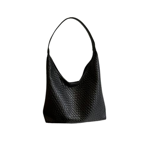 fdsmall Woven Leder Tote Tasche für Frauen Faux Leder Casual Woven Hobo Schultertasche für Schuleinkaufen (Black)