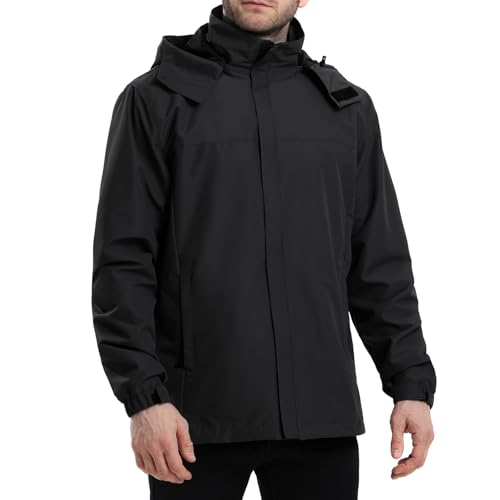 PYALT Herren Regenjacke Wasserdicht Atmungsaktiv Outdoorjacke Windbreaker mit Kapuze Leichte Freizeitjacke Fahrrad Regenjacke für Wandern Reisen Schwarz XL