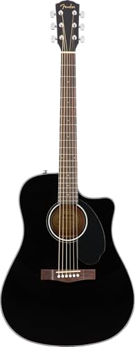 Fender CD-60SCE Dreadnought Elektroakustikgitarre, Hochwertige Westerngitarre mit Cutaway, Ideal für Bühne und Studio, Inklusive virtueller Kurse auf Fender Play, Schwarz