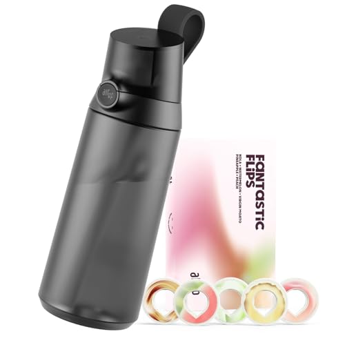 AIR UP® Trinkflasche Click Midnight Black Original Starterset mit Pods in 5 Geschmacksrichtungen | 600ml Trinkflasche mit zuckerfreiem Geschmack | spülmaschinenfest, BPA-frei