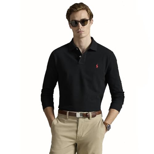 Ralph Lauren Custom Slim Fit Piqué-Poloshirt, Schwarz , M
