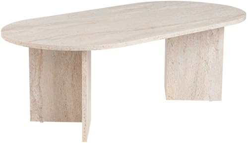 Elegant Coffee Table, Travertine Color, 119 x 39.8 x 60 cm | 100% Melamine Coated Particle Board, 18 mm Thickness | Stylish Marble Design for Modern Living Spaces