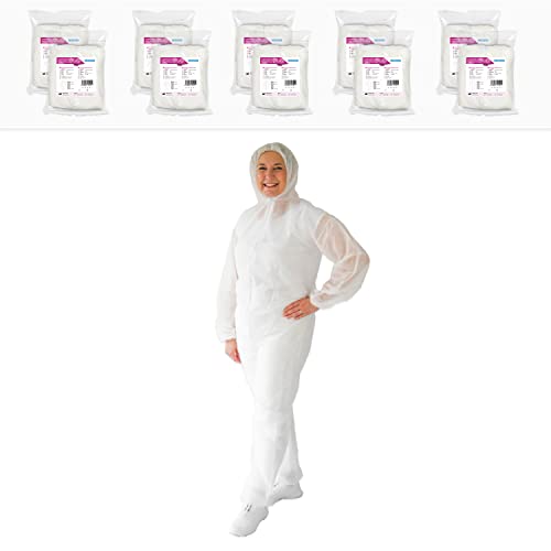 ARNOMED 10x Schutzanzug Einweg XXL, Einwegoverall, Einweganzug, Einweg Maleranzug & Lackieranzug, Staubschutzanzug, Maleroverall & Asbest Glaswolle Schutzanzug, Einmalanzug Weiß