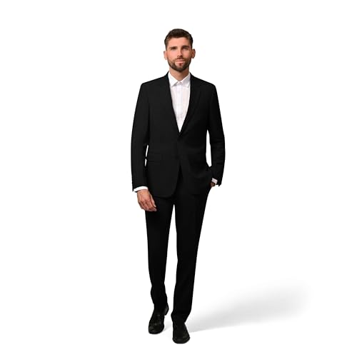 Hirschthal Herren 2-TLG. Business Anzug Regular Fit - Anzughose & Sakko - mit Kleidersack - Schwarz Kurzgröße 29