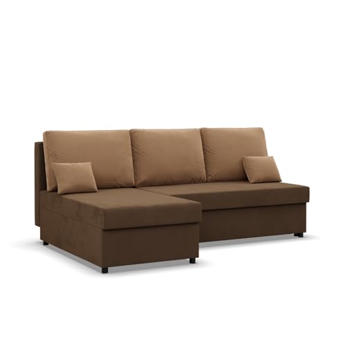 Mebligo Kemi - Ecksofa mit Schlaffunktion, Bettkastem, Komfort und Still, Schaum, braun + braun (Mikrofaza 20)