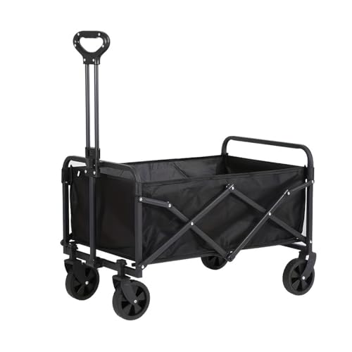Bollerwagen Faltbar, All Terrain Räder Faltbarer Transportwagen mit Verstellbarem Griff Gartenwagen Transportwagen für Draussen Camping Einkaufen, Schwarz
