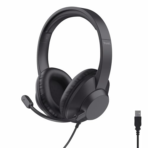 Trust Roha II Max USB Headset mit Mikrofon Over-Ear, Kopfhörer mit Kabel 180 cm, 85% Recyclingkunststoff, USB-C Headphones für PC Mac Office Chat Teams Videokonferenz Zoom, Schwarz