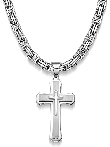 Jewow Edelstahl Herren Halskette Kreuz Anhänger Gebet mit 6mm breite Kette