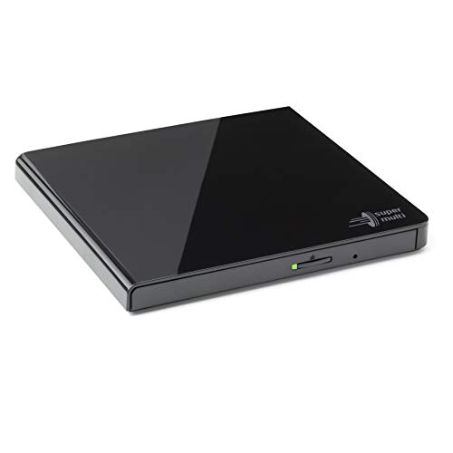 Hitachi-LG GP57 Externer Portabler Super-Multi DVD-Brenner, Ultra Slim, USB 2.0, DVD+/-RW, CD-RW, DVD-ROM/RAM kompatibel, TV-Anschluss, Windows 10 & Mac OS kompatibel, Schwarz