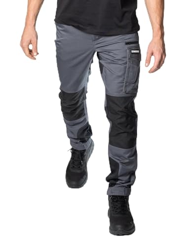 WorkRacer - Arbeitshose Herren Slim-Fit - Robuste Cargohose mit Stretch & CORDURA® | Auch als Outdoorhose ideal für Handwerk, Garten und alle Outdoor Aktivitäten (DE/NL, Alphanum., L, Regular, Grau)