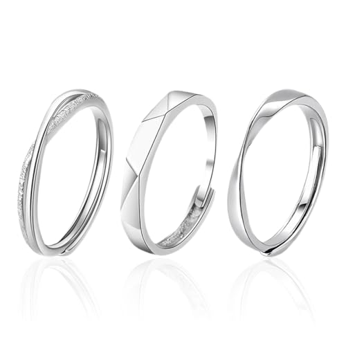 GUVYATI 3 Stück Damenring Silber 925, Damenring, Klassischer Silberring, Hochzeit, Geburtstag, Valentinstag