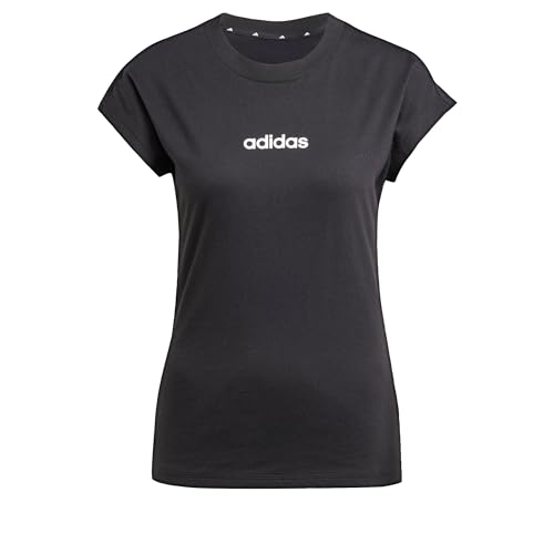 adidas Damen Essentials LINEAR Cotton T-Shirt, Black/White, M
