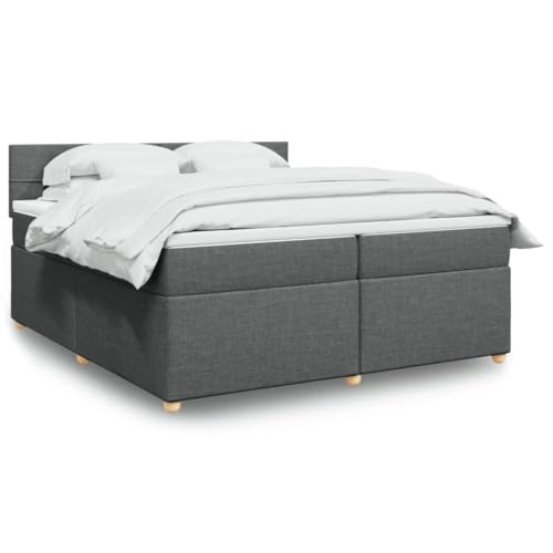 vidaXL Boxspringbett, Doppelbett mit LED Matratze Matratzenauflage, Bettgestell mit Lattenrost Kopfteil, Polsterbett Bett für Schlafzimmer, Dunkelgrau 200x200cm Stoff