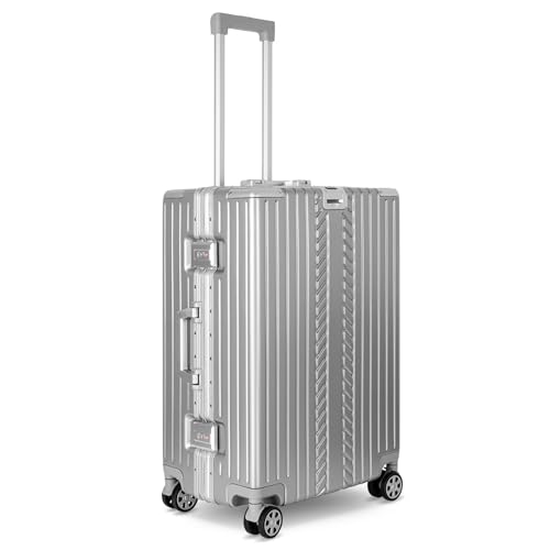 WINLIFE Größe L Reisekoffer Alu-Rahmen mit ABS & TSA Nummern-Schloss 65cm Hartschalenkoffer | Trolley Farbe-Silber