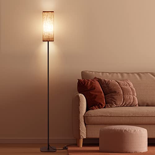 IPARTS EXPERT Stehlampe Wohnzimmer, LED Stehlampe Dimmbar, Standleuchte LED 12W mit Fußschalter Leinenschirm, Vintage Leselampe Farbtemperaturen Ecklampe für Schlafzimmer, Wohnzimmer, Büro
