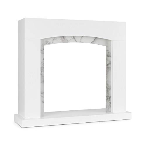 Klarstein Studio Frame II Kamingehäuse - Dekokamin, modernes Design, MDF, Marmordekoration, passend für viele Elektro- oder Kamin-Einsätze, Wandverschraubung, weiß