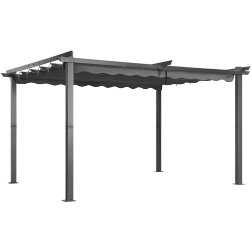 Angel Living Garten Pergola 3 x 4 m Pavillon Gartenpavillon aus Aluminium in anthrazit, Dachrohre aus Stahl, Verstellbares Dach aus Polyester Grau