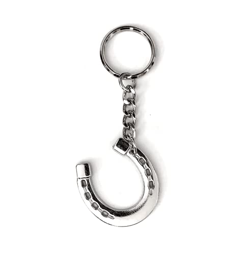 JA Horse metallischer Schlüsselanhänger Anhänger Pferd Reiter Pony (Hufeisen silber)