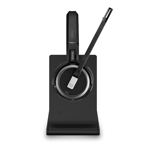 EPOS Impact 5000 Go MS Stereo – Professionelles DECT Wireless Stereo Headset mit Geräuschunterdrückungs-Mikrofon, Microsoft Teams Zertifiziert, 135 m Reichweite, Faltbare Ladestation & USB-A Dongle