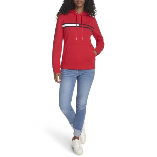 Tommy Hilfiger Damen-Kapuzenpullover aus Fleece, Scharlachrot, L