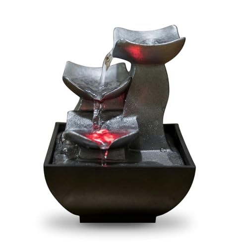 Zen'Light - Zimmerbrunnen Boro Wasserfall Zen relaxend mit farbigem LED-Licht- Dekoration Wohnzimmer, Schlafzimmer, Büro - Meditation und Entspannung - Tischbrunnen Geschlossener Kreislauf - H 18cm