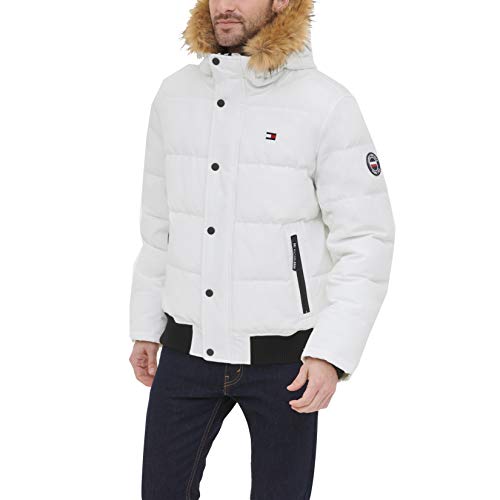 Tommy Hilfiger Herren Quilted Arctic Cloth Snap Front Snorkel Bomber Jacket Parka, weiß, Groß