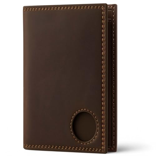 DODENSHA Portmonee Herren mit Airtag Fach und RFID Schutz | Geldbörse Herren aus 100% Echtleder mit XL Münzfach für 20 Münzen | Smart Wallet für 13 Karten in Geschenkbox (Dunkelbraun)