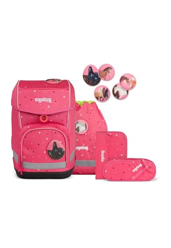 ergobag cubo Set ergonomischer Schulrucksack, Vorgänger-Kollektion, klassisch 5-teilig 1. Klasse Grundschule Urlaub auf dem ReitBärhof - Rosa