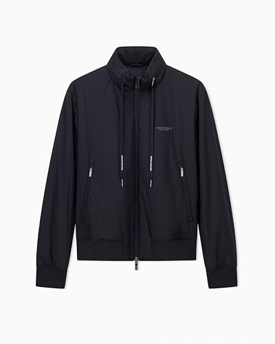 Armani Exchange Men's Essential, Removable Hood loged Drawstring Side Logo Blouson Jacket, Blue, M