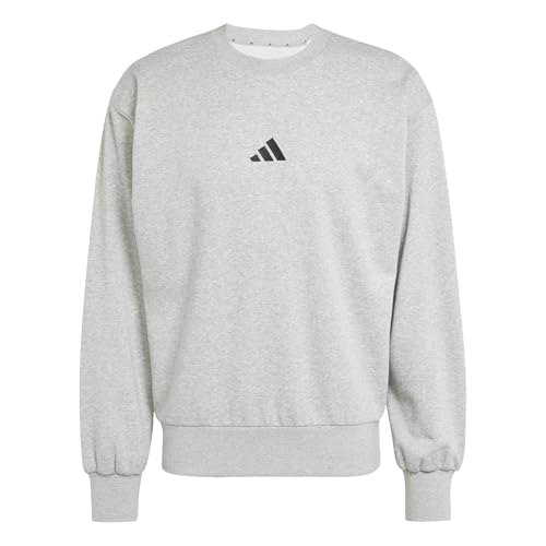 Adidas Men's Essentials FEELCOZY French Terry Sweatshirt, medium Grey Heather/Black, XL