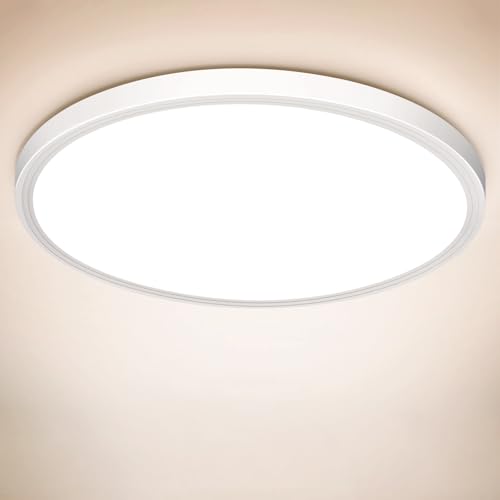 Deckenlampe LED Deckenleuchte Flach Rund, Ultra Dünn Lampe Decke Flurlampe 18W Weiß 4000K 1600LM Modern IP44 Badlampe Badezimmerlampe für Wohnzimmer Schlafzimmer Balkon Bad Flur Keller Küche Ø 223MM