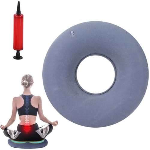 UQMIQURA Hämorrhoiden Sitzkissen, Sitzring Nach Op, Aufblasbares Sitzkissen Ringkissen mit Pumpe Donut Kissen Sitzkringel, Weich Sitzring für Entlastung Steißbein Steißbeinschmerzen (Grau)