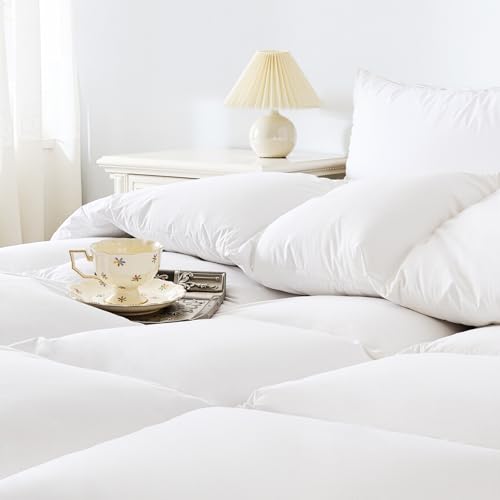 Tikuns Gänsedaunen- und Federbettdecke Ultraweich - 100% Baumwolle Wärmedaunendecke mit Hoher Füllkraft Bettwaren Steppdecke (Warme Winterdecke-weiß, 135 x 200 cm)