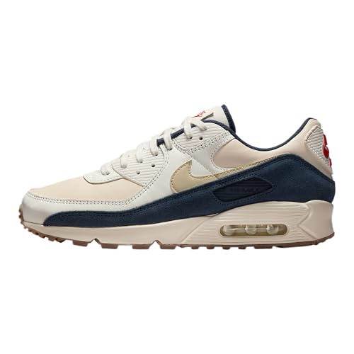 NIKE Air Max 90 PRM, Laufschuhe für Herren, Segel Elfenbein hell Lt Khaki Thunder Blau, 42.5 EU