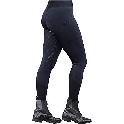Reithose Damen Vollbesatz Kunstleder mit Handytasche Reitleggings High Waist Leggings Hosen Slim Fit Reit Leggings Stretch Outdoor Skinny Sporthose Chinohose für Reitsport Pferdetraining, S-5XL