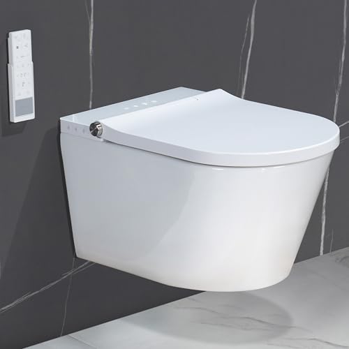 Casta Diva Dusch WC Komplettanlage mit Beheiztem Sitz, Hänge WC mit Bidet Funktion, Selbstreinigender Düse, Desodorierung und Entkalkung, Drehknopfeinstellung und WC Fernbedienung (CD-AU001)
