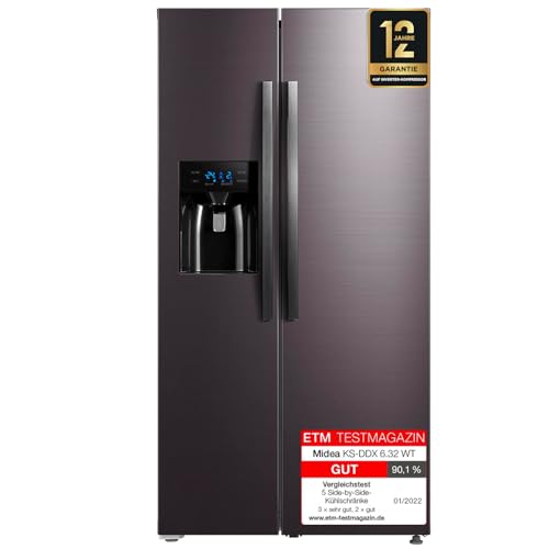 Midea KS-DDX 6.32 WT Side-by-Side Kühl-/Gefrierkombination/ 178,8 cm Höhe/ 254 kWh/Jahr/No Frost/Dual Inverter Compressor/mit 3in1 Wasser-/Eisspender und Wassertank, Dark Inox