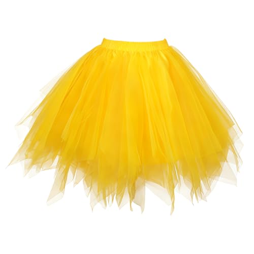 Tüllrock Damen Gelb - Knallbunter Mehrlagiger Tutu Rock für Karneval, Fasching & 80er Party