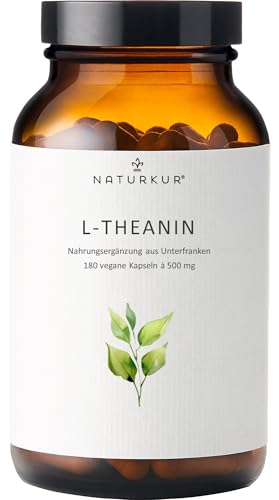 Naturkur® L-Theanin 500mg - 180 Kapseln im Apothekerglas - Vegan, ohne Zusatzstoffe, in Handarbeit hergestellt in Unterfranken