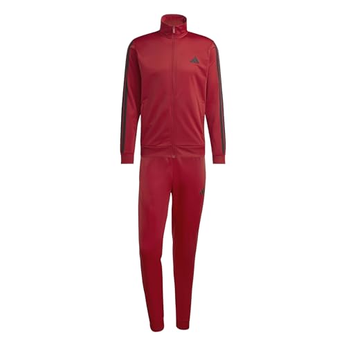 adidas Men's SPORTSWEAR BASIC 3 STRIPES TRICOT TRACKSUIT, active maroon, XL